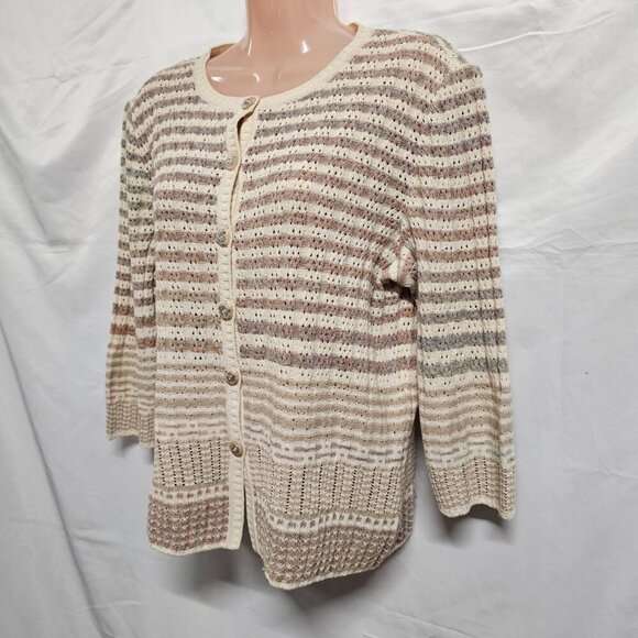 St. John Sport Button Up 3/4 Sleeve Heathered Women Size L Striped - Picture 12 of 16